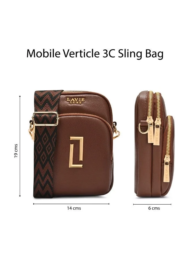 Lavie  Luxe Women's Mobile25 Vertical 3-Compartment Sling  (Lt. Brown) for Women | Best Price UAE